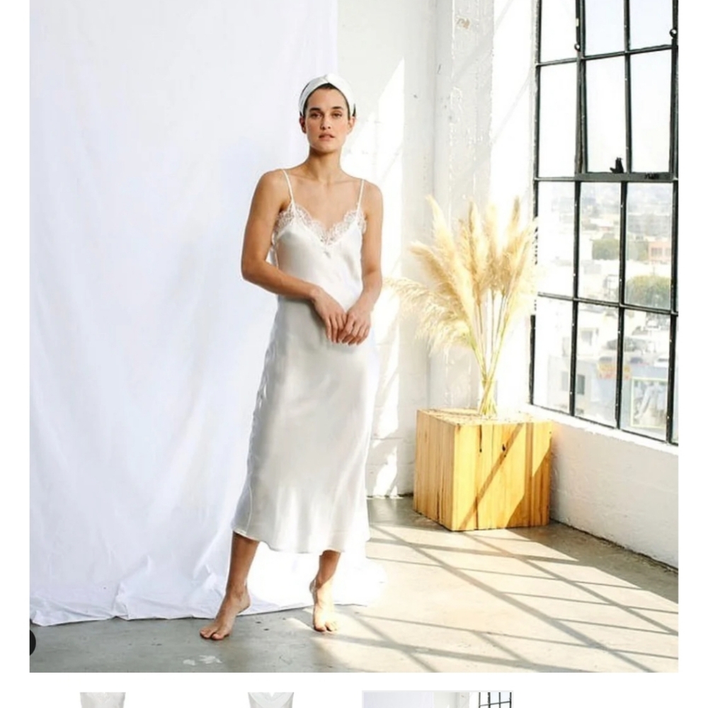 Nwot Helena Quinn Bridal White Silk White Lace Tipped Katie Slip Midi Dress Xs